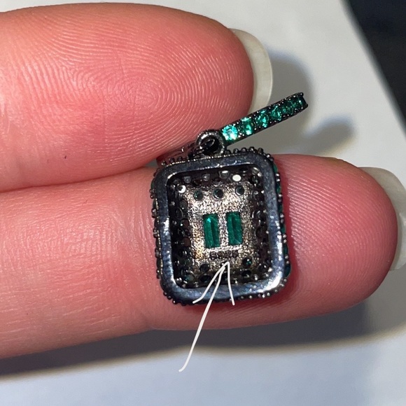 Emerald Green Iced Diamond Hoop Square Boho Fashion Square Hinges Earrings Pin - Picture 9 of 10